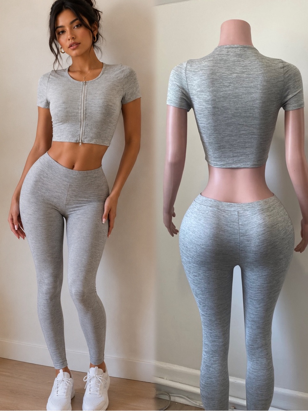 Seamless Heather Gray Zip-Front Set